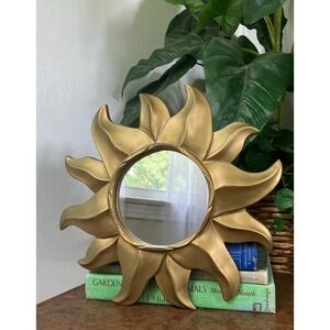 Vintage Celestial Sun Moon Whimsigoth 11" Sun Sunburst Mirror Gold Wall Decor